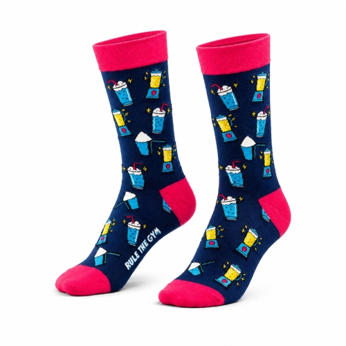 Socken | Motiv: Protein-Shake | Blau-Pink