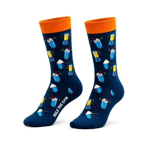 Socken | Motiv: Protein-Shake | Blau-Orange
